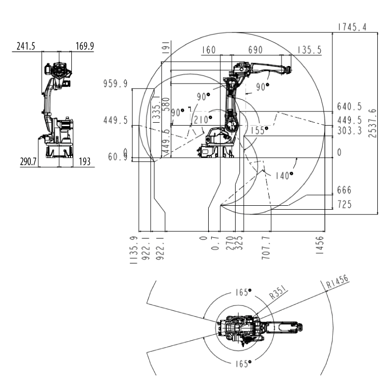 ROBOT SIZE DIMENSION & MAXIMUM MOTION RANGE VBR6-1400H